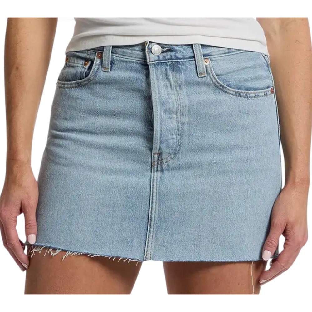 LEVI'S JEANS Icon Denim Mini Skirt BUTTON-FLY Raw Cut-Off Hem Cotton SIZE 30